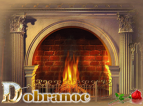 Ogień z kominka z napisem dobranoc